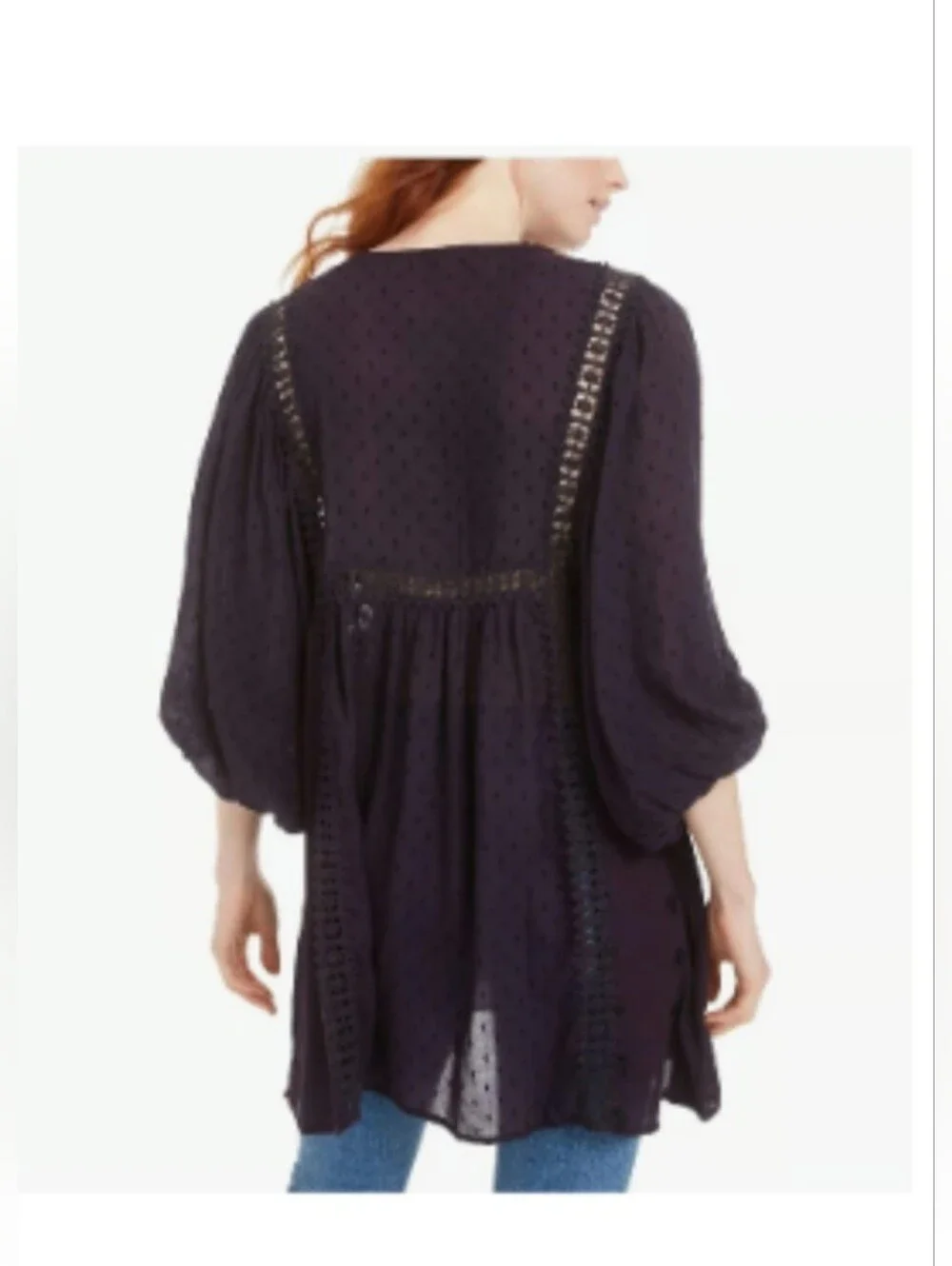 Free People Embroidered Deep Plum Swiss Dot Mini Dress,Size M.